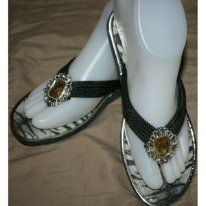 WOMEN'S BLACK LEOPARD SANDALS BY L.A.BEAUTY SZ 6 1/2 GUC